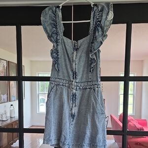 Gilli Light Blue Denim Romper with Ruffle Straps